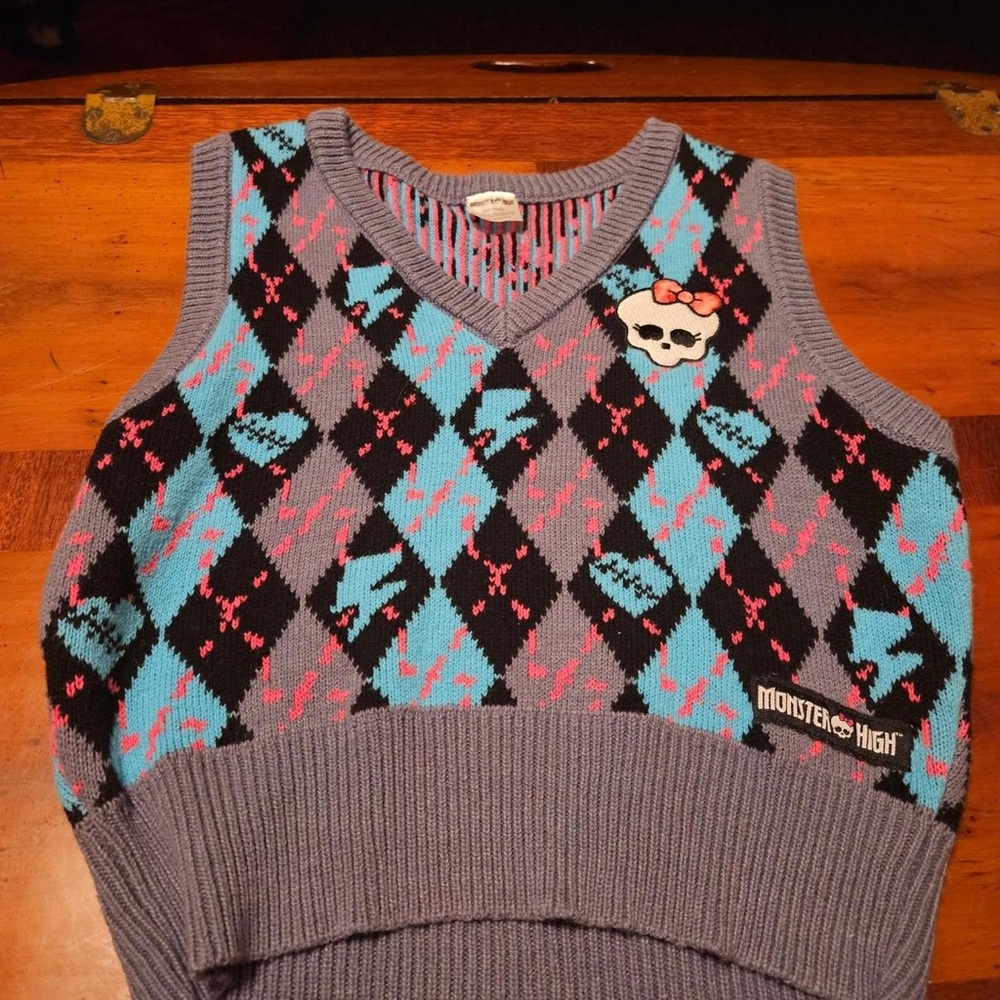 Mattel Purple Argyle V-Neck Sweater Vest with Blue & Pink Accents